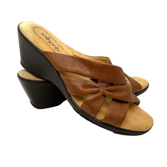 SOFTSPOTS Carmel Leather Wedge Sandals Women's 9.5M Comfort Slide - Picture 13 of 13